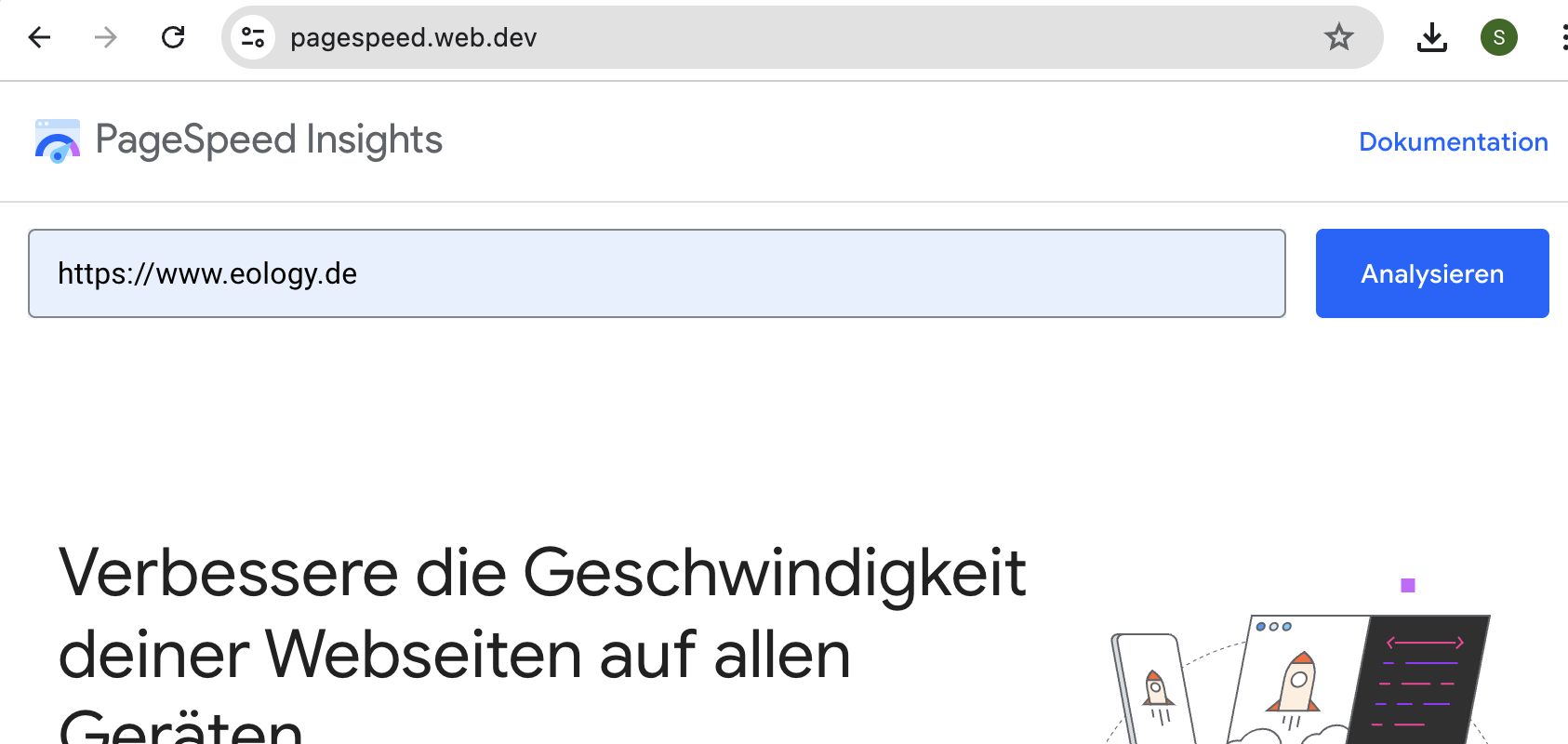 Excerpt from Pagespeed Insights test for www.eology.de