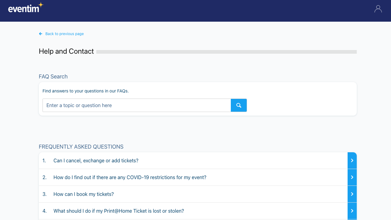 This picture shows the FAQ site of the ticket provider Eventim